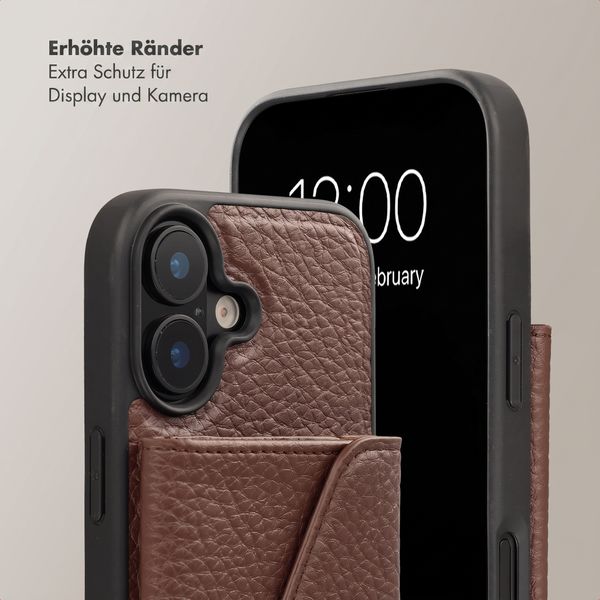 Selencia Sera HandyHülle mit Kordel und Umschlag-Kartenhalter Apple iPhone 16 - Chocolate Brown