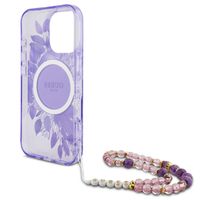 Guess MagSafe IML Flowers Case mit Beads Strap Apple iPhone 16 Pro Max - Purple
