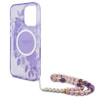 Guess MagSafe IML Flowers Case mit Beads Strap für das iPhone 16 Pro Max - Purple