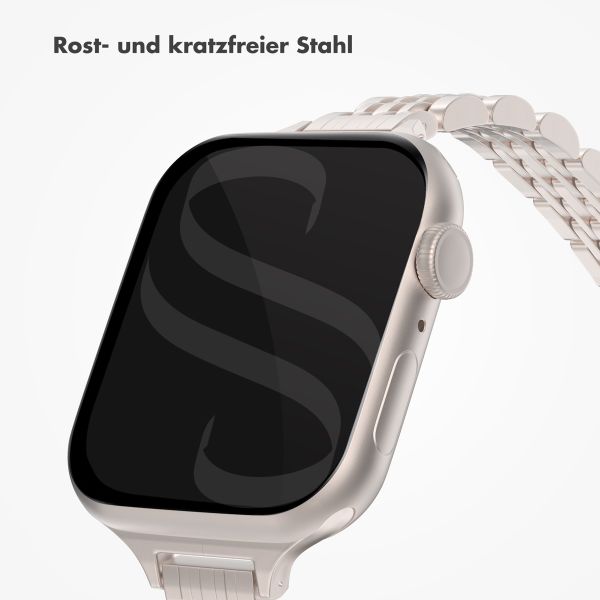 Selencia Jubilee inspiriertes schmales Edelstahlarmband für Apple Watch Series 1 t/m 9 / SE (38/40/41 mm) | Series 10 / 11 (42 mm) - Starlight