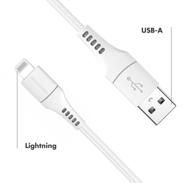 imoshion Lightning naar USB kabel - Non-MFi - Gevlochten textiel - 3 meter - Wit - Apple iPad 5 (2017) 9.7 inch