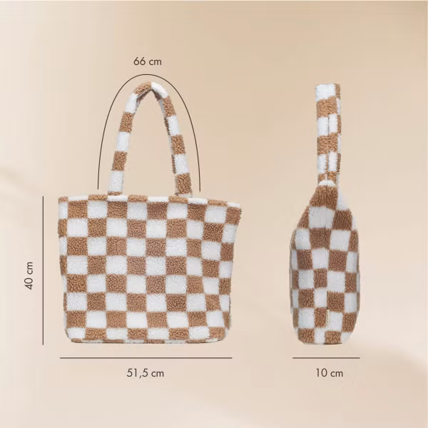 Selencia Zaya Tote Bag - Teddy Laptoptasche 16 Zoll - Checkered Beige