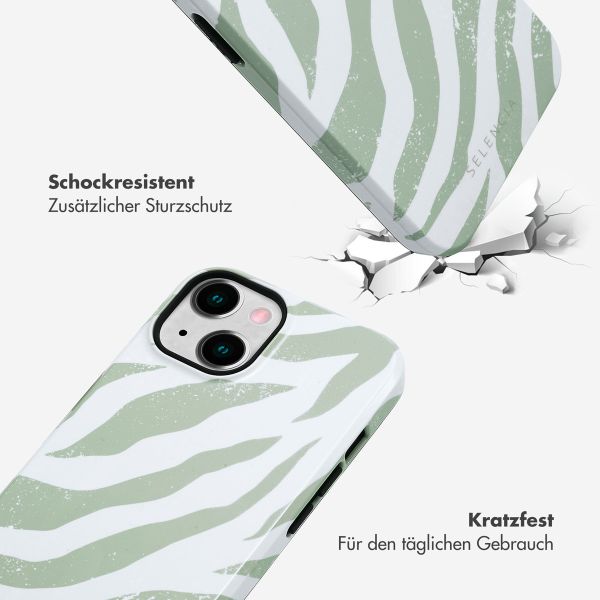 Selencia Vivid Tough Back Cover für das iPhone 14 - Colorful Zebra Sage Green