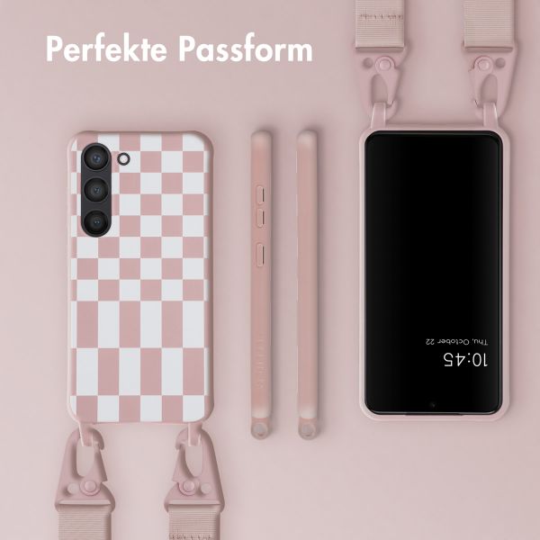 Selencia Silikonhülle design mit abnehmbarem Band für das Samsung Galaxy S23 - Irregular Check Sand Pink