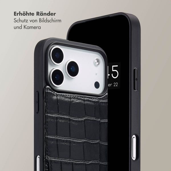 Selencia Nova Croco HandyHülle mit Kordel und Kartenhalter Apple iPhone 17 Pro Max - Schwarz
