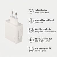 imoshion GaN-Ladegerät mit ausziehbarem USB-C-Kabel 65W - USB-A + USB-C - Weiß
