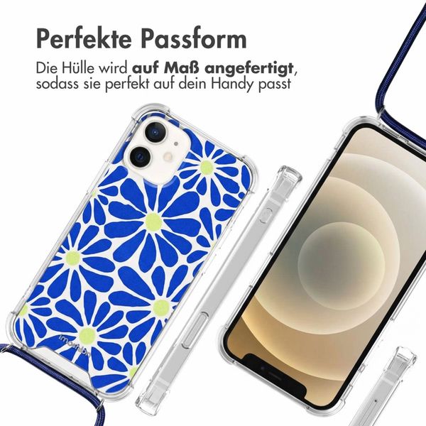 imoshion Design Hülle mit Band Apple iPhone 12 Mini - Cobalt Blue Flowers Connect