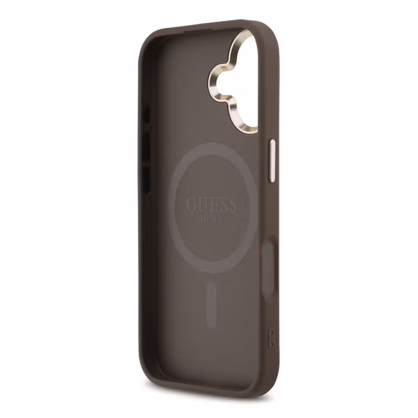 Guess Classic Triangle Logo Leather Back Cover mit MagSafe Apple iPhone 17 - Braun