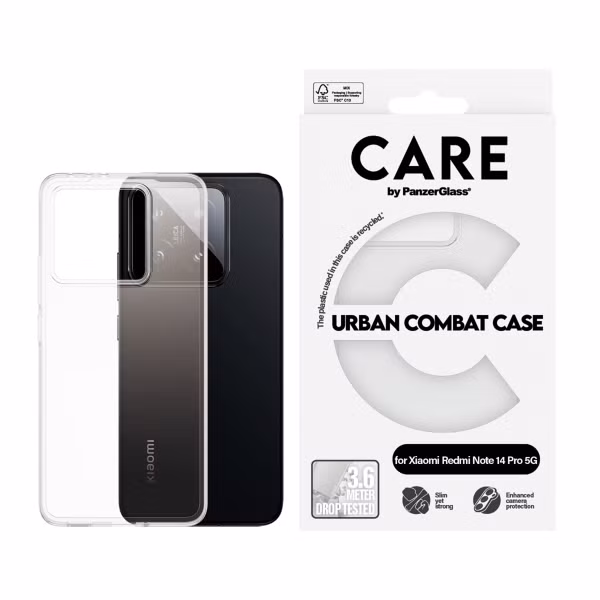CARE by PanzerGlass Urban Combat Case MagSafe für das Xiaomi Redmi Note 14 Pro 4G / 5G / 14 Plus 5G  - Transparent