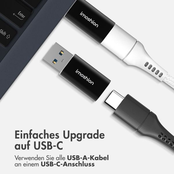 imoshion 2x USB-A 3.1 (Stecker)-auf-USB-C (Buchse)-Adapter – OTG – Schwarz