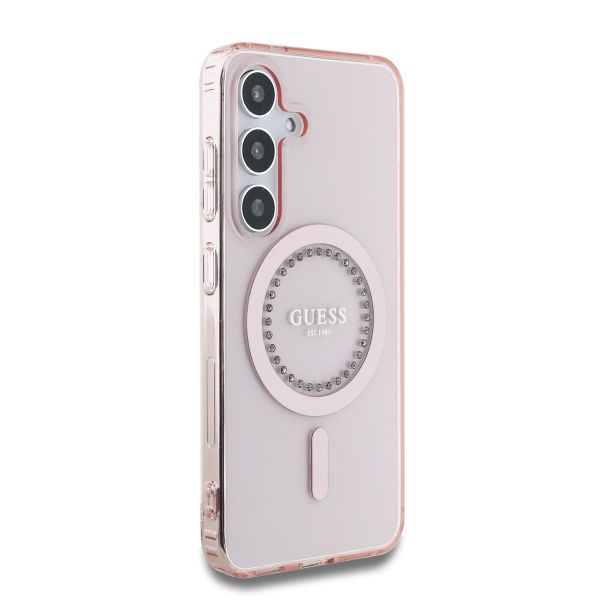 Guess MagSafe IML Strass Hülle Samsung Galaxy S25 - Rosa