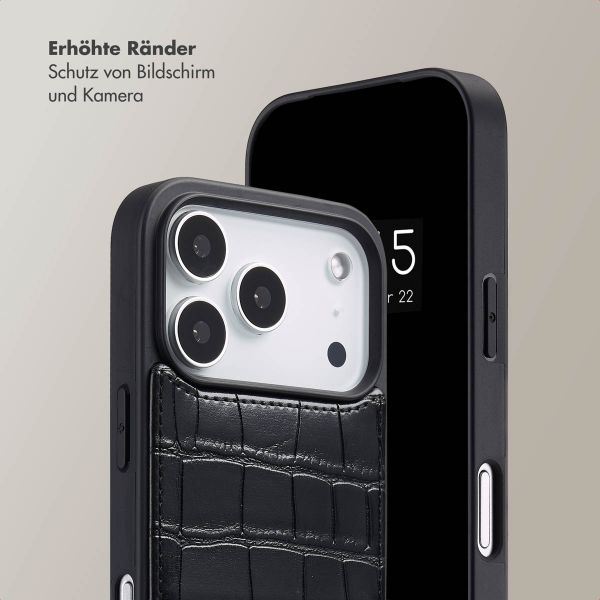 Selencia Nova Croco HandyHülle mit Kordel und Kartenhalter Apple iPhone 17 Pro - Schwarz