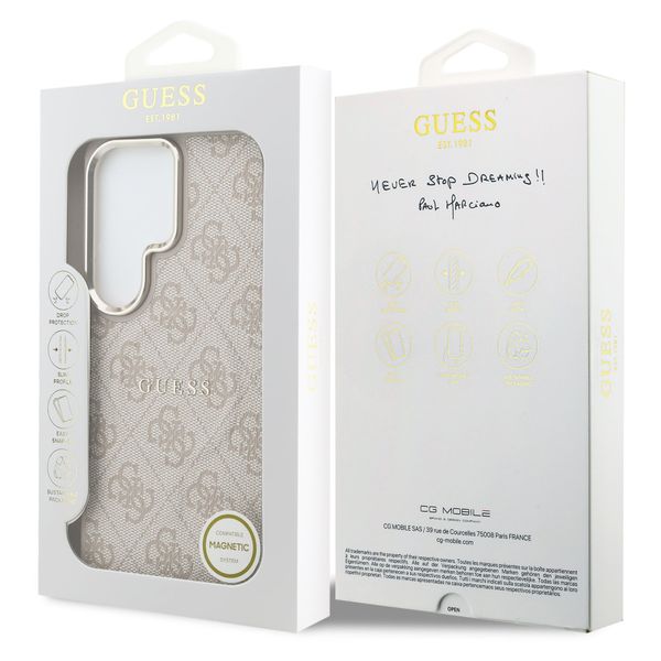 Guess 4G Leather Back Cover mit MagSafe Samsung Galaxy S26 Ultra - Gold Edge - Pink