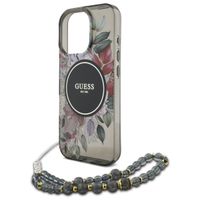 Guess MagSafe IML Flowers Case mit Beads Strap Apple iPhone 15 Pro Max - Schwarz