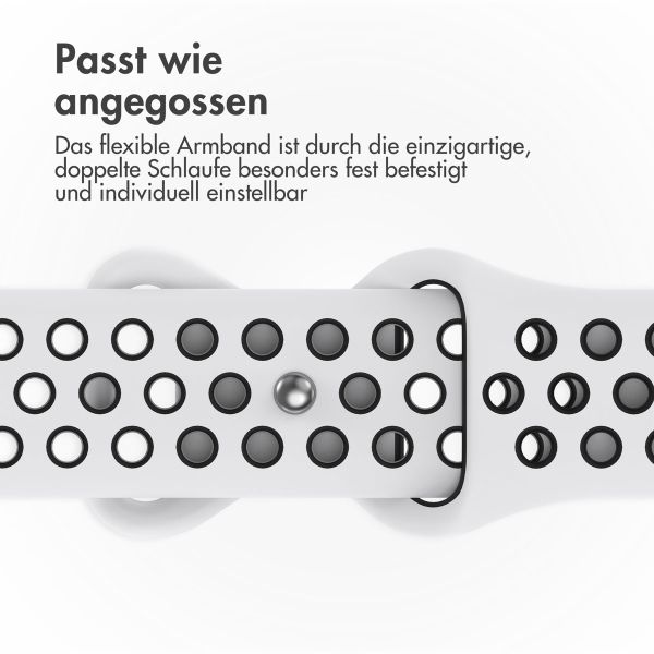 imoshion Sportarmband⁺ für das Apple Watch Series 1 bis 11 / SE / Ultra (44/45/46/49 mm) - Größe S/M - Pure Platinum & Black