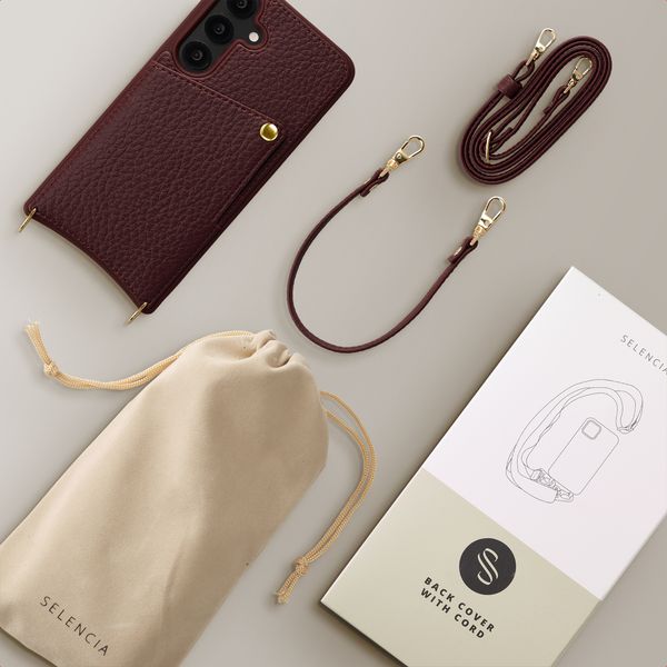 Selencia Nova HandyHülle mit Kordel und Kartenhalter Samsung Galaxy S25 / S24 - Bold Burgundy