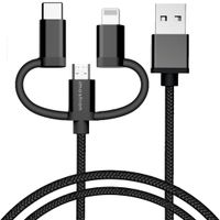 imoshion 3-in-1-Kabel - Lightning-, USB-C- und Micro-USB-Kabel - Geflochtenes Gewebe - 1,5 Meter - Schwarz