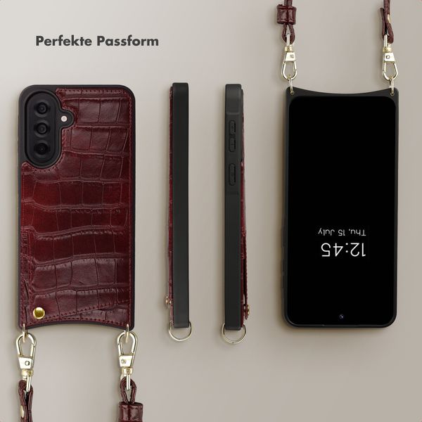 Selencia Nova Croco HandyHülle mit Kordel und Kartenhalter Samsung Galaxy A37 (5G) - Burgundy