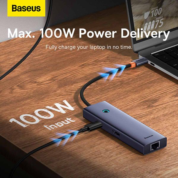 Baseus OS-UltraJoy 6-in-1 USB-C Hub - 4K 60Hz - 100 Watt Laden - Dockingstation - Space Grey