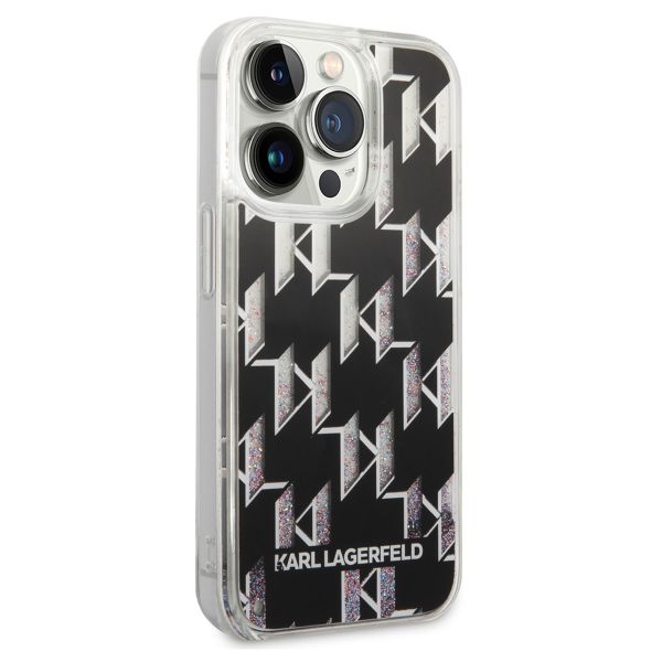 Karl Lagerfeld Liquid Glitter Cover Monogram für das iPhone 14 Pro - Schwarz