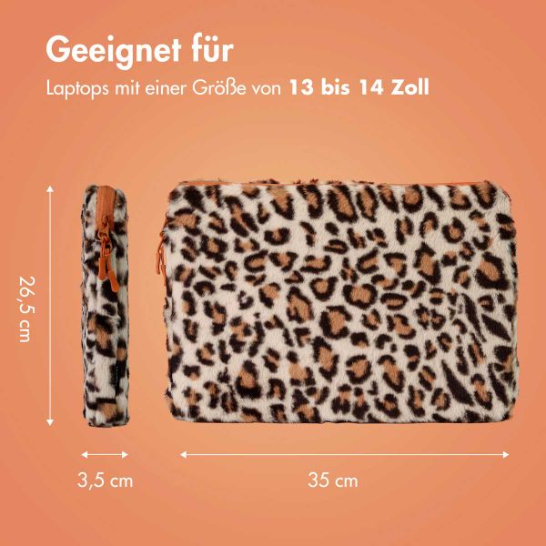 imoshion Fluffy Laptop Hülle 13-14 Zoll - Laptop Sleeve - Leopard Orange