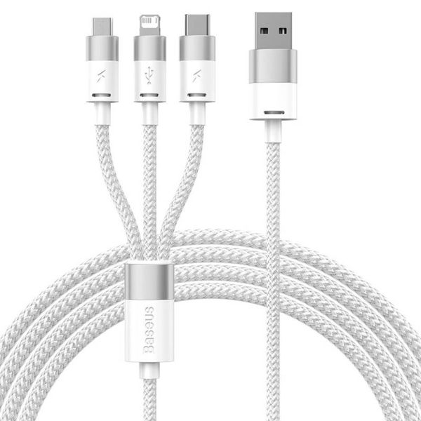 Baseus StarSpeed-Series 3-in-1-Schnellladekabel – USB-A zu USB-C / Lightning / Micro-USB – 1,2 Meter – Weiß