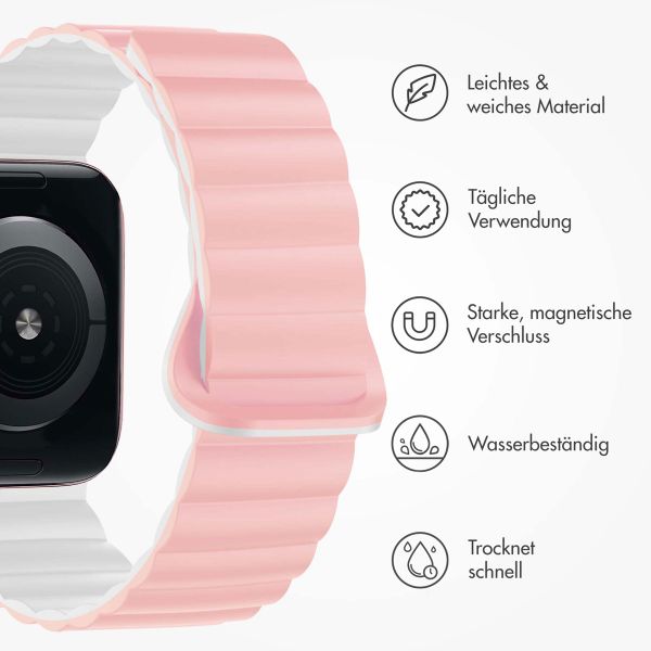 imoshion Magnetisches Silikonarmband für das  Apple Watch Series 1 t/m 9 / SE (38/40/41 mm) | Series 10 / 11 (42 mm) - Roze & Wit / Pink & White