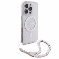 Guess MagSafe IML Glitter Case mit Beads Strap Apple iPhone 16 Pro - Transparent