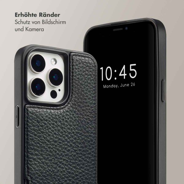 Selencia Nova Back Cover mit Kordel und Kartenhalter für das iPhone 15 Pro Max - Schwarz