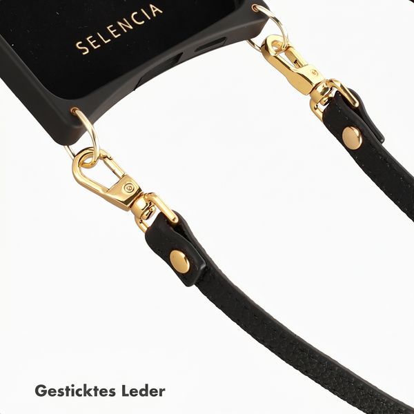 Selencia Crossbody-Telefonband aus echtem Leder - Schwarz