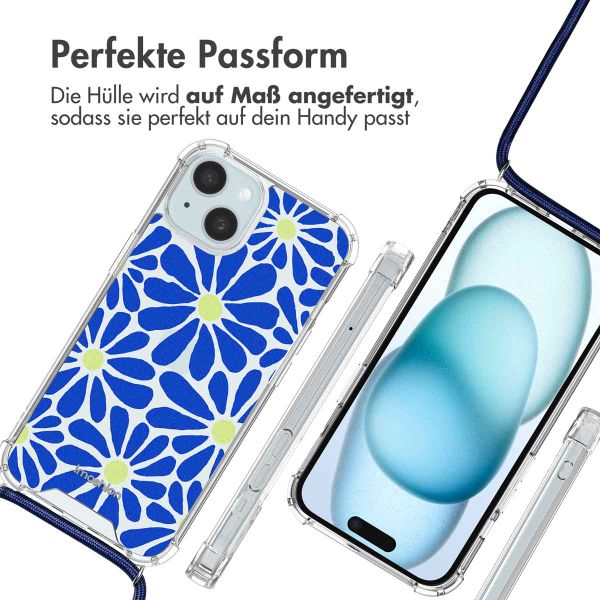 imoshion Design Hülle mit Band Apple iPhone 15 - Cobalt Blue Flowers Connect