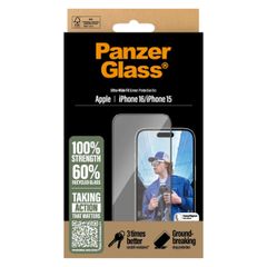 PanzerGlass Ultra-Wide Fit Antibakterieller Displayschutz für das iPhone 16