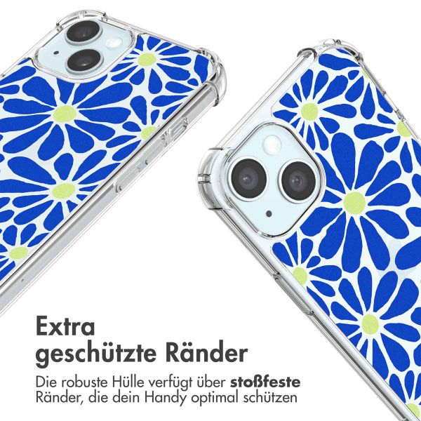 imoshion Design Hülle mit Band für das iPhone 15 - Cobalt Blue Flowers Connect