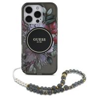 Guess MagSafe IML Flowers Case mit Beads Strap Apple iPhone 16 Pro Max - Schwarz