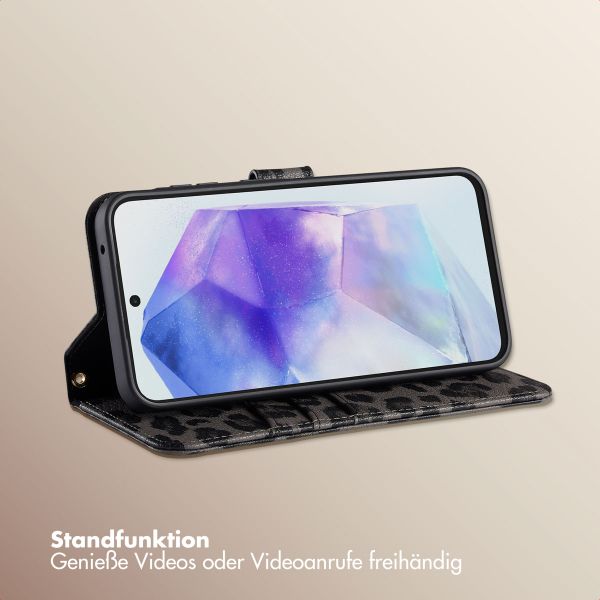 Selencia Sabi Klapphülle mit Leopardenmuster Samsung Galaxy A55 - Midnight Black