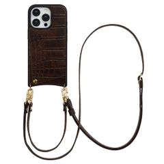 Selencia Nova Croco HandyHülle mit Kordel und Kartenhalter Apple iPhone 16 Pro - Choco Brown