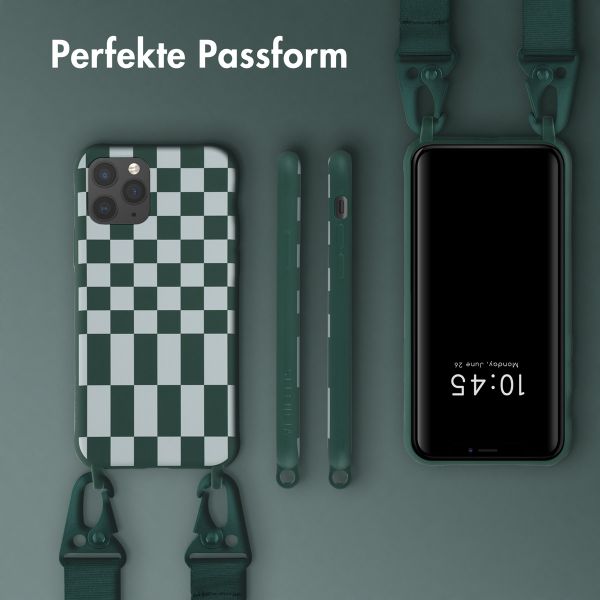 Selencia Silikonhülle design mit abnehmbarem Band für das iPhone 11 Pro - Irregular Check Green