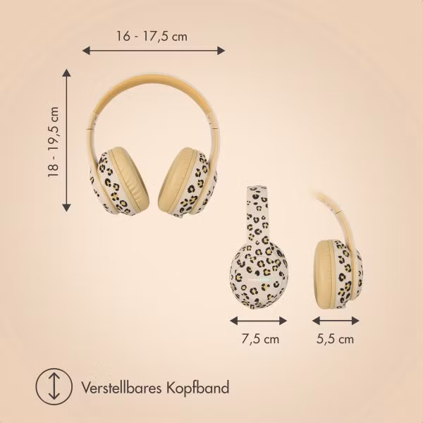 imoshion Special Edition - Kabellose Kinderkopfhörer mit Leopardenmuster LED Light - Dezibelbegrenzer - Mit AUX-kabel - Leopard