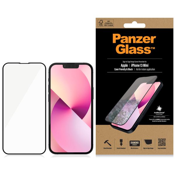 PanzerGlass Case Friendly Antibakterieller Screen Protector für das Apple iPhone 13 Mini - Schwarz