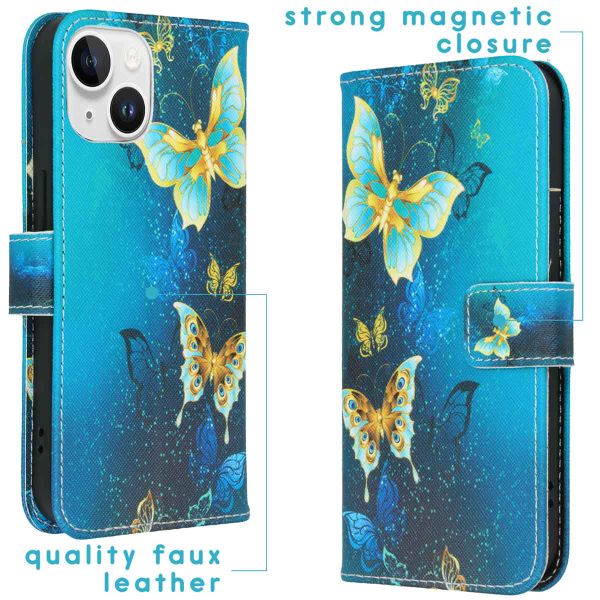 imoshion Design Softcase Bookcase für das iPhone 15 - Blue Butterfly