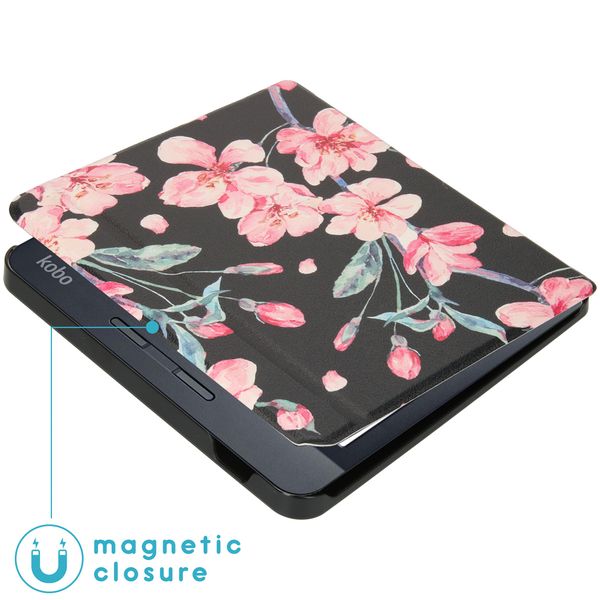 imoshion Design Slim Hard Case Sleepcover mit Stand Kobo Libra H2O - Blossom Watercolor Black