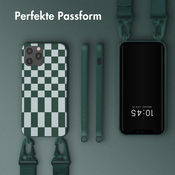 Selencia Silikonhülle design mit abnehmbarem Band für das Apple iPhone 12 (Pro) - Irregular Check Green