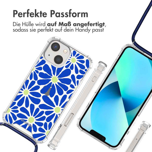 imoshion Design Hülle mit Band für das iPhone 13 Mini - Cobalt Blue Flowers Connect