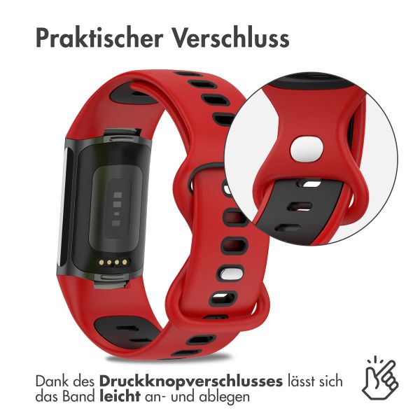 imoshion Silikonband Sport für das Fitbit Charge 5 / Charge 6 - Rot / Schwarz