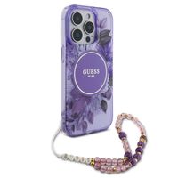 Guess MagSafe IML Flowers Case mit Beads Strap für das iPhone 15 Pro - Purple