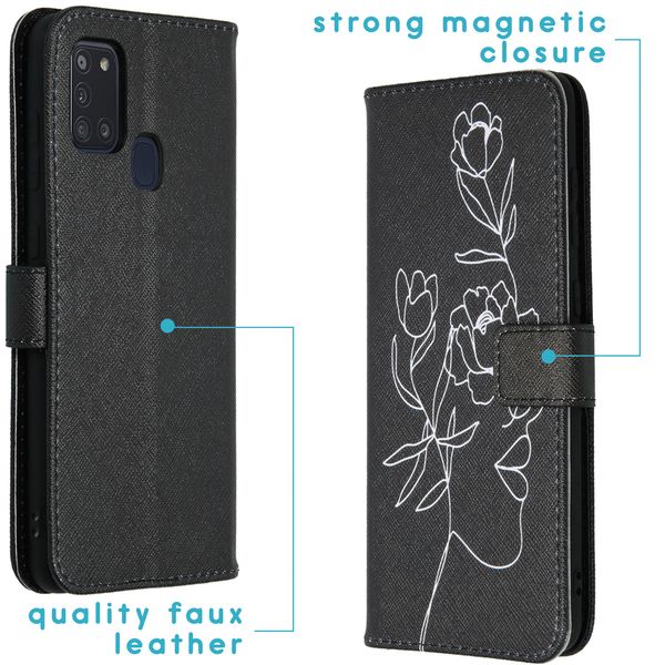 imoshion Design TPU Klapphülle Galaxy A21s - Woman Flower Black