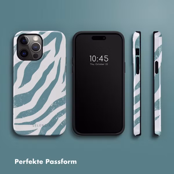 Selencia Vivid Tough Back Cover für das Apple iPhone 14 Pro Max - Colorful Zebra Pine Blue