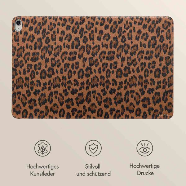 Selencia Sabi Klapphülle mit Leopardenmuster Apple iPad Air 11 Zoll (2025) M3 / (2024) M2 / Air 5 (2022) / Air 4 (2020) - Mocha Brown