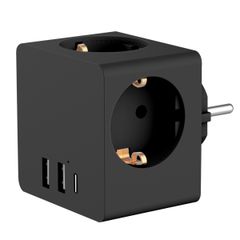 Accezz PowerCube | 6-in-1 - 1x USB-C + 2x USB-A + 3x Steckdose - 4000 Watt - Schwarz