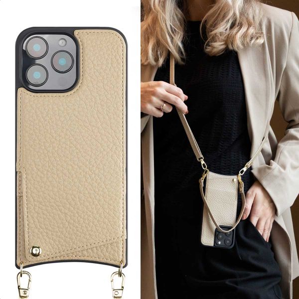 Selencia Nova Handyhülle mit Kordel und Kartenhalter Apple iPhone 16 Pro Max - Beige